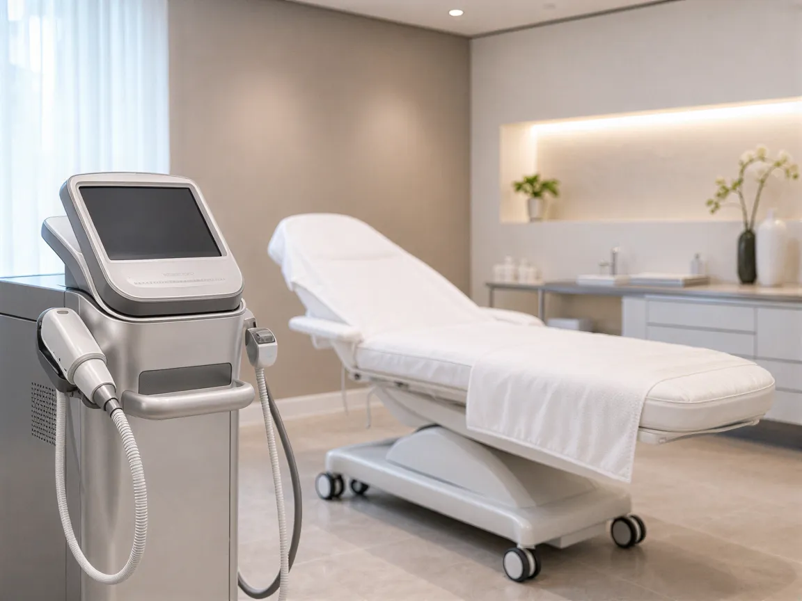 Eine moderne Laserklinik in Stuttgart mit minimalistischer Rezeption und einem hellen, einladenden Korridor.